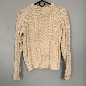 LL Bean Knit Fisherman's Sweater in Cream/White, size S